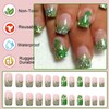 24Pcs Square Press on Nails Short,Green Shamrock Press On Nail,Sparkle