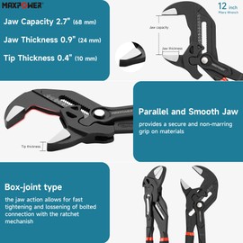 MAXPOWER 12 inch Pliers Wrench, Max Jaw Opening 2.7 inch