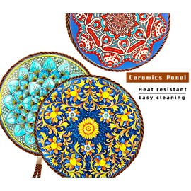 XIUXIU Ceramic Trivet Mat Set 3 Pcs, Heat Proof Trivets- Hot Pads-Ceramic-Cork - Vintage Pattern-Easy to Clean -Wear Resistant-17CM*17CM*0.8CM