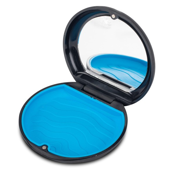 Click It Retainer Case, Slim Orthodontic Aligner Holder with Removable Silicone Tray and Magnetic Closure (Black & Blue)