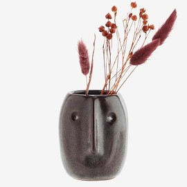 Madam Stoltz Dark Petrol Small Stoneware Flower Pot With Face Imprint