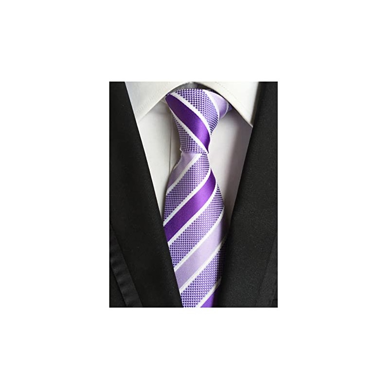 Ctskyte Men's Lavender Purple White Stripe Silk Tie Soft Spring