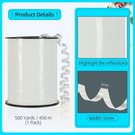 Glossy Waterproof Ribbon,3/16 inch x 500yards Curling Ribbon for Christmas Gifts Package Wrapping,Bows,Crafting (White)