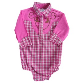 4Rodeo Baby Toddler Western Pink Plaid Cowboy Bodysuit Shirt (0-6 Months)
