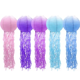 Hanging Jellyfish Paper Lanterns,Ocean Themed Decorations for Wedding, Kids' Birthday Parties, Baby Showers, and Mermaid Themed Events 5pcs
