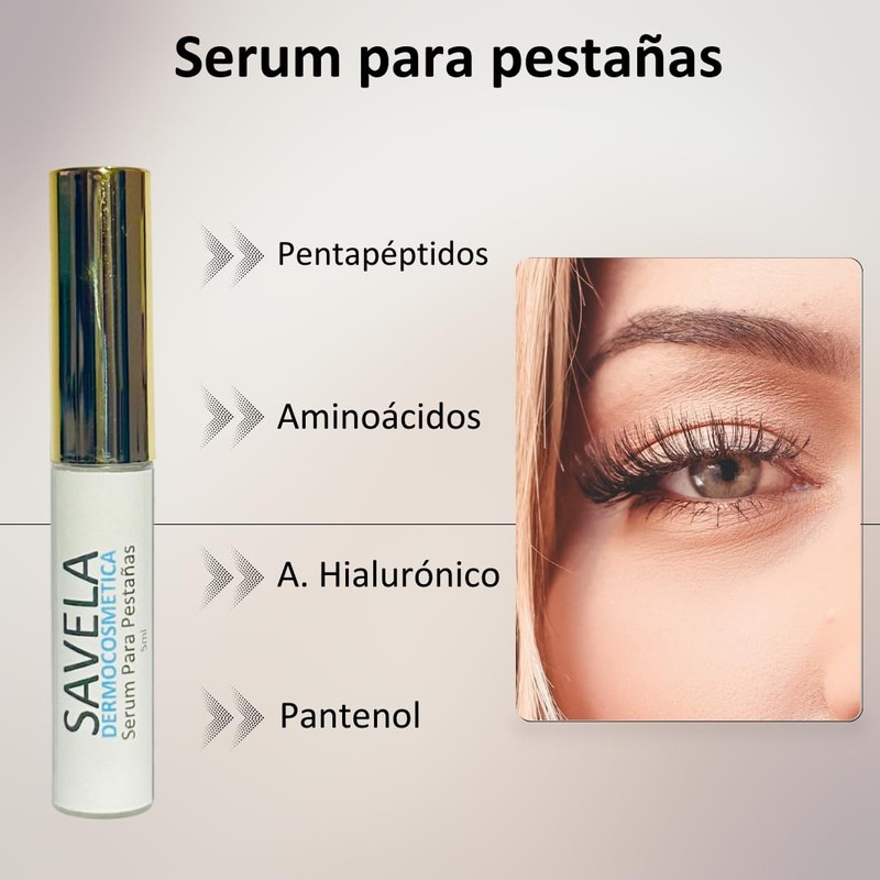 Serum Para Pestañas, Con Pentapéptidos, Aminoácidos, Ácido Hialurónico y Pantenol.