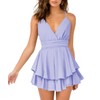 Womens V-Neck Spaghetti Strap Ruffle Hem Short Mini Dresses Light