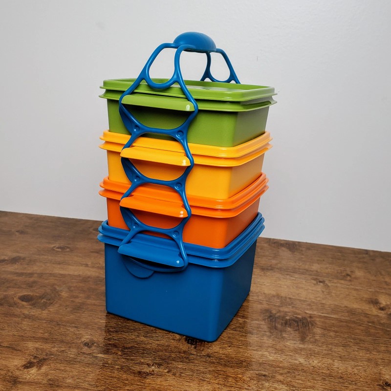 Tupperware Square Away Goody Box Stackable Lunch Container Set w/