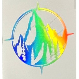 OwnTheAvenue Compass Mountains Hiking Lifted Truck Holographic Oil Slick Decal Sticker 4"