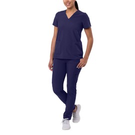 Adar Uniforms, Addition Go-Basic Scrub Set For Women - Slim V-Neck Scrub Top & Skinny Cargo Scrub Pants - A9200 - Navy - S