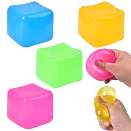 svpfuo Pack of 4 Adult Stress Balls, Anti-Stress Ball, Squeeze Ball, Four Colours Square Gel Ice Cubes, Pinching and Squeezing, Slow Rebound Maltose Ice Cubes, Stress Reliever Ball (A)