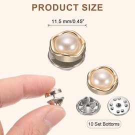 QUARKZMAN 10 Sets Pearl Brooch Buttons 11.5mm No Sewing Pearl Buttons Pins Removable Brooch Anti-Exposure Fixed Cover Buttons Pins for Hats Clothes Coat (White)