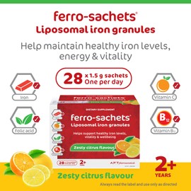 Ferro-Sachets Iron Supplement - Liposomal Iron Granules With Added Vitamin C, Folic Acid And Vitamin B12. Energy And Vitality. Adults. Kids. Vegan