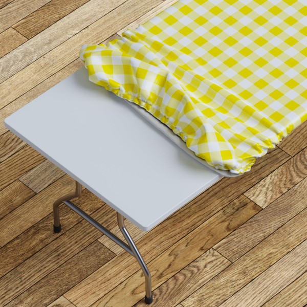 Sorfey Tablecover -Fitted with Elastic, Vinyl with Flannel Back, Fits for Table 48"x 24" Rectangle,Water Proof, Easy to Clean, Checked Yellow Design