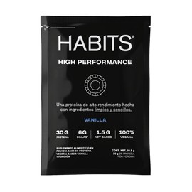 HABITS BY NOT A FANCY KITCHEN | High Performance | Proteína Vegana en Polvo en Sobres | 15 Sobres de 38.5 g c/u | Sabor Vainilla | 30 g de Proteína Ve