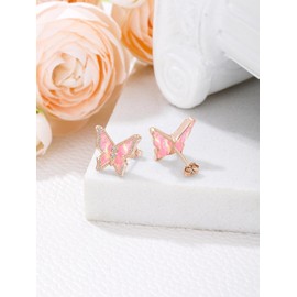 POTOPYY Butterfly Opal Earrings S925 Sterling Silver Rose Gold Butterfly Stud Earrings with Pink Opal for Sensitive Ears Butterfly Jewelry Gifts for Women Daughter Mother's Day Birthday Christmas