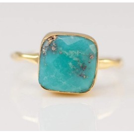 Goldenchen Fashion Jewelry Women 18K Gold Filled Huge Turquoise Wedding Ring (10)