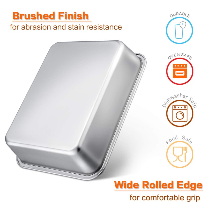 Deep Lasagna Pan, E-far Stainless Steel Rectangular Roasting Baking Pans,
