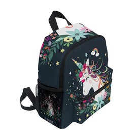 ISAOA Süßes Einhorn Kleinkind Rucksack Floral Kinder Vorschulrucksack für Jungen/Mädchen, Kindertagesstätte Tasche mit Brustgurt Nusery Bag Wickeltasche Mini Tasche