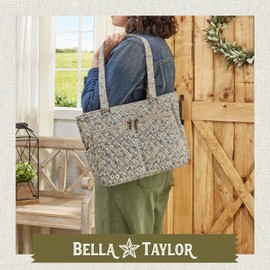 Bella Taylor Everyday Tote | Quilted Floral Handbag for Women | Khaki Floral