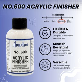 Angelus Angelus No. 600 Acrylic Leather Finisher C Flexible Clear Coat for Leather Shoes, Bags, Jackets & Accessories, High Shine Finish for Leather Craft & Restoration. No. 600-4 fl oz