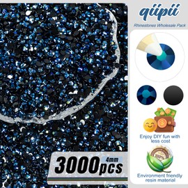 qiipii 3000PCS 4mm Ink Blue Resin Rhinestones for Crafting Montana Flatback Jelly Resin Stones Bulk SS16 Non-Hotfix Black Navy Blue Diamonds Gems for Nails Face Eyes Makeup Tumblers DIY Crafts Shoes