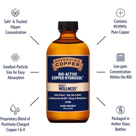 Sovereign Copper Trace Element 10 PPM, Bio Active Copper Hydrosol, 236ml