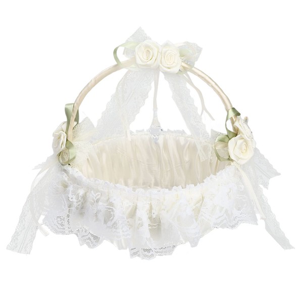 White wedding flower basket, large capacity lace edge flower basket, romantic wedding flower girl basket, wedding photography props