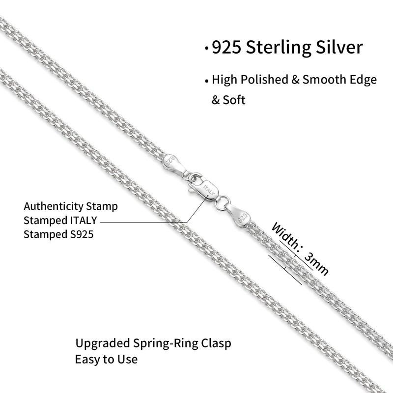 Silver Bracelets for Women, 3MM 925 Sterling Silver Bracelets 6.5