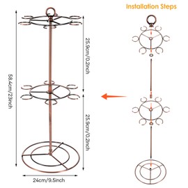 wutfuooo Black Metal Countertop Wine Glass Holder with Scrollwork Design, Freestanding Tabletop Stemware Storage Rack with 12 Hooks