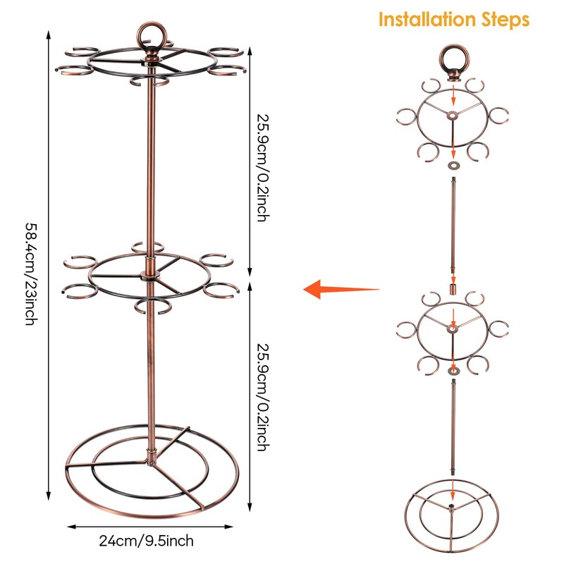 wutfuooo Black Metal Countertop Wine Glass Holder with Scrollwork Design,
