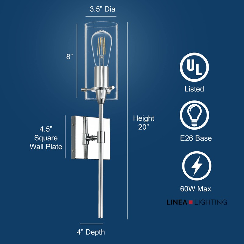 Chrome Wall Sconce Light Fixture, Indoor Glass Bathroom Sconce Wall