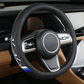 Premium Leather Steering Wheel Cover Compatible with Toyota Tacoma 4Runner Tundra Rav4 Highlander Sequoia,Non-Slip, Breathable 15-16.5inch -Leather-Blue