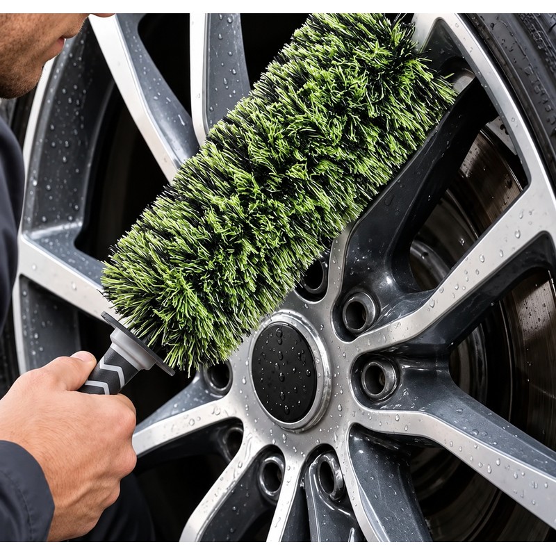 Wheel Barrel Brush for Car Cleaning, 18.5" Soft Bristle Wheel