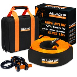 ALL-TOP Heavy Duty Tow Strap Recovery Kit: 3 inch x 20ft (35,000lbs) 100% Nylon and 22% Elongation Snatch Strap + 3/4 Heavy Duty D Ring Shackles (2pcs) + Storage Bag