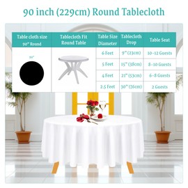 WedDecor 90 Inch White Round Tablecloth for Circular Table, Premium Durable Fabric Polyester Linen Table Cover Washable for Kitchen Dining, Weddings, Birthday, Anniversary Party Event, Pack of 1