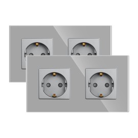 JIMEIDA JIMEIDA 2 Pack Doppelsteckdose in Grau, 16Amp Glas Schuko Steckdosen Unterputz Schutzkontakt Wandsteckdose- 157 * 86mm, 250V, 2 Fach