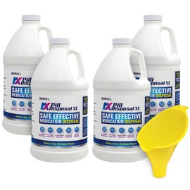 RX Pill Disposal XL, Safe Effective Solution, Destroy and Deactivate Prescription Medication Drug Medicines, XLarge 64oz Capacity - 4 Pack with 1 Funnel