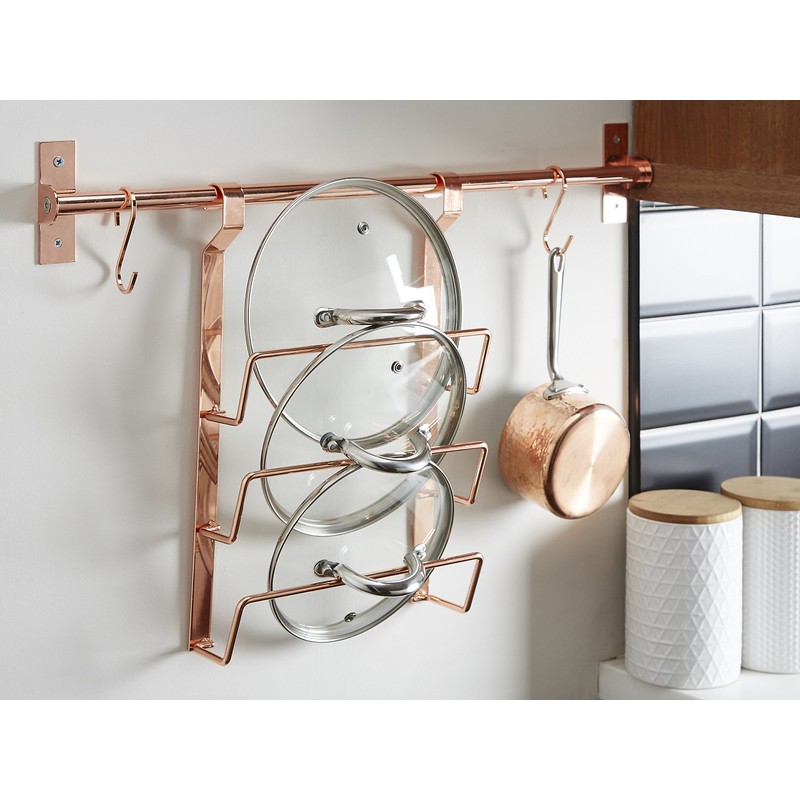 Premier Housewares SORELLO Aufhängen Pfanne Deckel Rack, Guaseisen, Rose Gold,