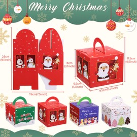 GWHOLE Christmas Boxes for Gifts,12 Pcs Christmas Sweet Boxes with Handle Favour Boxes Treat Boxes in 4 Different Designs for Presents Candy Christmas Party Suppliele