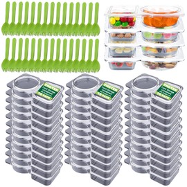 30 Sets Double Compartment Condiment Container with Lids, Mini Plastic Snack Containers with Spoons, BPA Free | Microwave Safe | Leakproof Food Storage, To Go Food Containers, Take Out Sauce Container