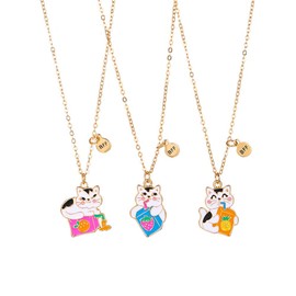 3Pcs Friendship BFF Necklace Cute Kitty Cat Pendant Necklace Funny Little Cat Choker Necklace for Women Men Best Friends Jewelry Gift, Zinc, No Gemstone