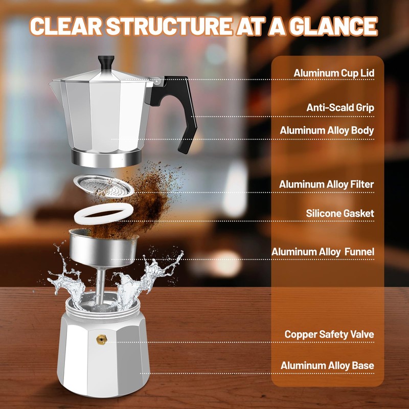 DITOSH 14 Cup Aluminum Espresso Stovetop Moka Pot Express Coffee