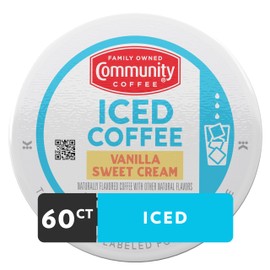 Community Coffee Vanilla Sweet Cream, 60 Keurig Iced Coffee Pods, Dark Roast, Compatible with all K-Cup Brewers, 10 Count (Pack of 6)