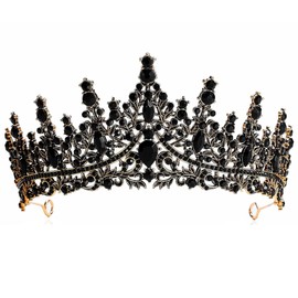 Black Crown for Girls & Women - Mermaid Tiara Bridal Headpiece Baroque Vintage Queen Tiara for Wedding & Party