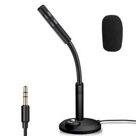 Tiardey Stereo Microphone with Stand for PC, Laptop, Ideal for Streaming, Chat, Recording, Conference Call, 3.5 mm Jack - Black
