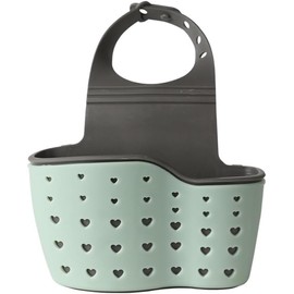 Kitchen Sink Caddy - Silicone Plastic Soap Sponge Holder - BPA-free Rack - Faucet Caddy with Drain Holes for Drying - Adjustable Hanging Strap (Green)
