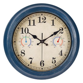 Alarllok 12 Inch Outdoor Clock with Thermometer and Hygrometer Combo, Waterproof Indoor Outdoor Wall Clocks for Patio, Pool,Garden Decor- Blue