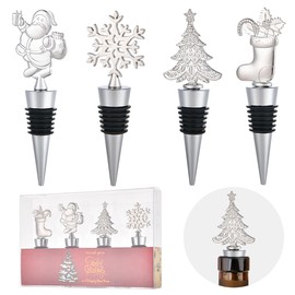 Tapón de vino de Navidad para juego decorativo de 4 tapones de aleación para botellas de vino de Navidad, decoración de invierno, suministros para fiestas, bodas, Navidad, accesorios de vino, regalo