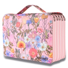 Shulaner 250 Slots Colored Pencil Case Organizer with Zipper Large Capacity Pen Holder Bag for Artist Pink Flower